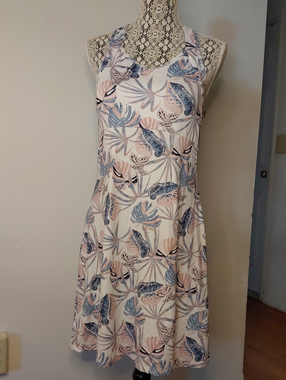 Sleeveless Mini Dress in Pastel Pink and Blue Botanical Print